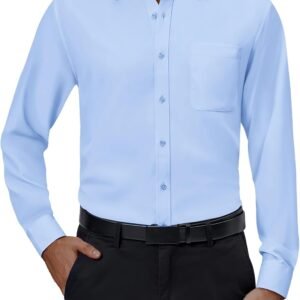 Mens Dress Shirts 4-Way Stretch Long Sleeve Collared Casual Solid Wedding Dating Button Down Shirt