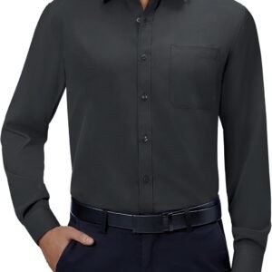 Mens Dress Shirts 4-Way Stretch Long Sleeve Collared Casual Solid Wedding Dating Button Down Shirt