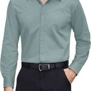 Men's Dress Shirts Stretch Stain Shield Long Sleeve Solid Formal Shirt Business Casual Button Down Shirts