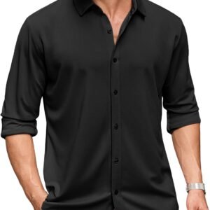 Men's Long Sleeve Dress Shirt Casual Button Down Shirts Wrinkle Free Untucked Shirt