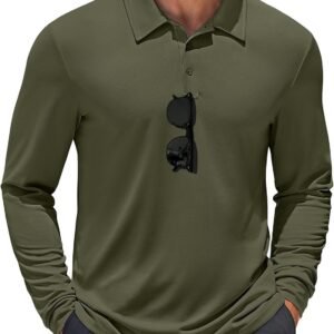 Men's Long Sleeve Polo Shirts Quick Dry Moisture Wicking Lightweight Golf Shirts Casual Collared Shirt