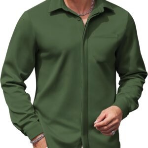 Men's Long Sleeve Wrinkle Free Shirts Casual Button Down Shirts Untucked Dress Shirt