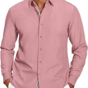 Mens Casual Button Down Shirt Untucked Long Sleeve Stretch Denim Dress Shirt