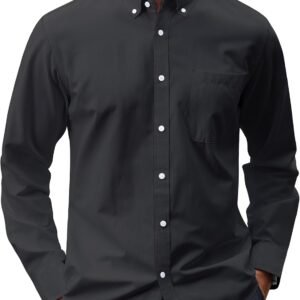 Men's Oxford Shirt Solid Casual Button Down Collar Shirts Long Sleeve Dress Shirts with Pocket