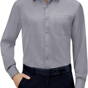 Mens Dress Shirts 4-Way Stretch Long Sleeve Collared Casual Solid Wedding Dating Button Down Shirt