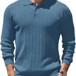 Mens Knit Polo Sweater Long Sleeve Polos Lightweight Casual Dress Pullover Sweaters