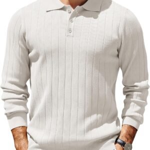 Mens Knit Polo Sweater Long Sleeve Polos Lightweight Casual Dress Pullover Sweaters